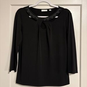 New York & Company Black Twist Front Embellished Blouse